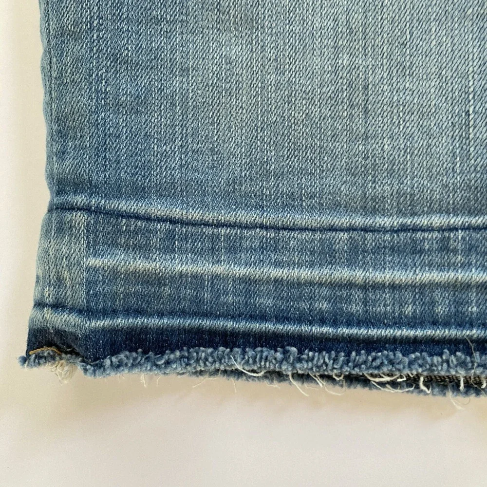 J. Crew Women's Denim Pencil Skirt  Raw Hem  Size 24P Knee Length Stretch Pocket